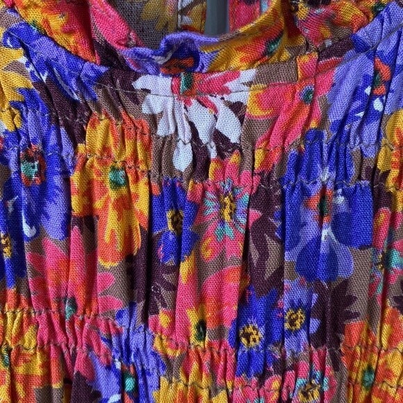 Vero Moda Multicolor Floral Peplum Smocked Top Ruffle Tie Sleeve Keyhole Back - Picture 6 of 15